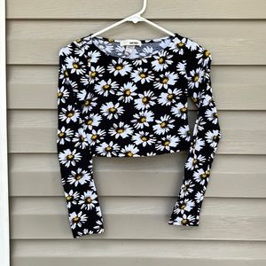 Sans Souci girls longsleeve black crop top with daisy print  $5/25